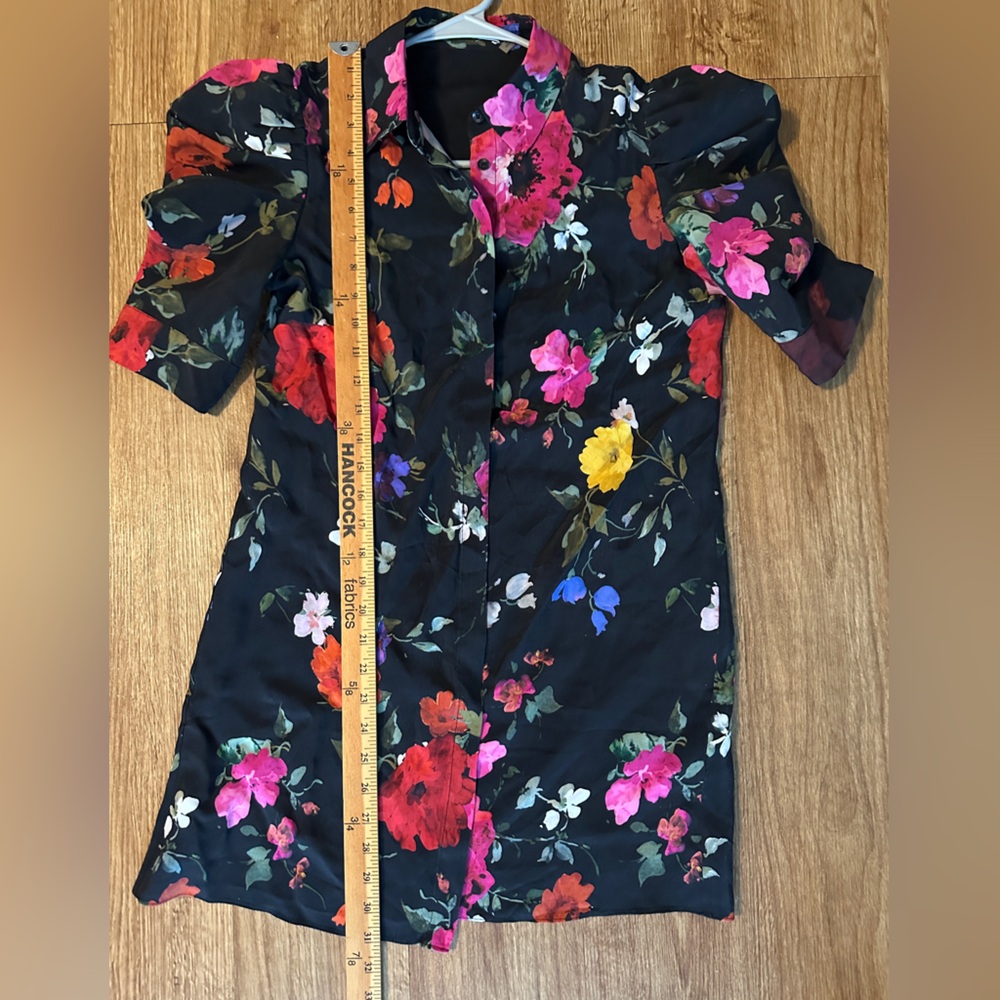 Alice + Olivia Jem Puff Sleeve Floral Mini Shirt Dress - Picture 3 of 10